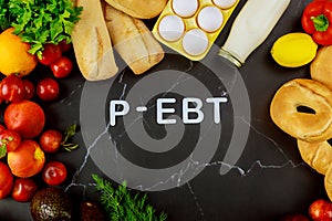 Text p-ebt. Food stamps for student concept