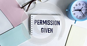 Text PERMISSION GIVEN. Text mark indicating copyright. Exclusive and transferable legal right granted to creator