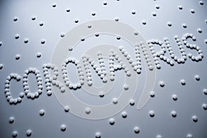 Text phrase Coronavirus sign concept made from white tablets