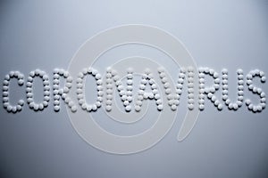 Text phrase Coronavirus sign concept made from white tablets