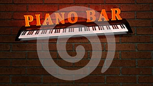 Text `PIANO BAR` and keyboard sign on a brick wall. 3d rendering. photo