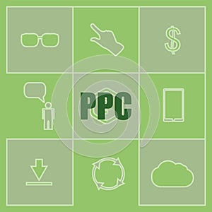 Text PPC. Pay per click. It concept . Set of infographics elements