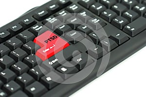 Text PTSD of Posttraumatic stress disorder on keyboard. photo