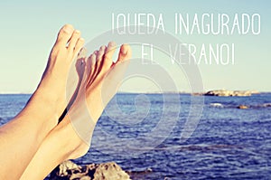 Text queda inaugurado el verano, the summer is inaugurated in Sp photo