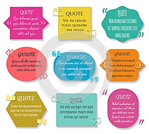 Text quotes box set. Vector texting quote sentence colored elements