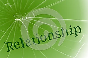 The text relationship on the broken glass. Personal conflict or loneliness concept