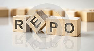 text REPO written on wood toy cubes. text for your desing