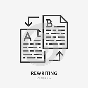 Text rewriting flat line icon. Translation, illustration of article spellchecking. Thin sign of documents editing