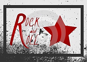 Text Rock and Roll, star sign. Background grunge texture with fr
