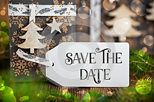 Text Save The Date, With Winter Gifts, Christmas Background