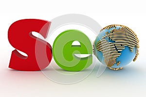Text 'SEO', with globe instead of letter o