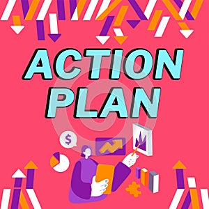 Text showing inspiration Action Plan. Concept meaning list of things or schedule to be made thia current year