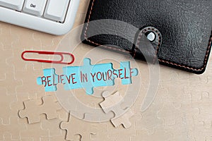 Text showing inspiration Believe In Yourself. Business idea common piece of advice that you can do everything Building