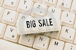 Text showing inspiration Big Sale. Internet Concept putting products on high discount Great price Black Friday Typing