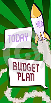 Text showing inspiration Budget Plan. Word for financial schedule for a defined period of time usually year Rocket Ship