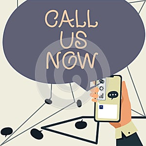 Text showing inspiration Call Us Now. Internet Concept Communicate by telephone to contact help desk support assistance