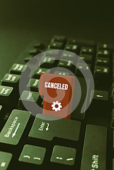 Text showing inspiration Canceled. Concept meaning to decide not to conduct or perform something planned or expected photo