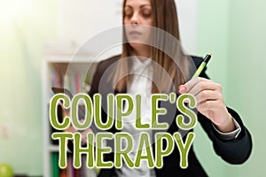 Text showing inspiration Couple S Therapy. Concept meaning treat relationship distress for individuals and couples