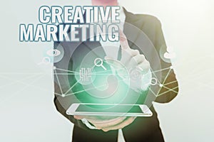 Text showing inspiration Creative Marketing. Word Written on Campaigning to meet the advertising requirements Woman In