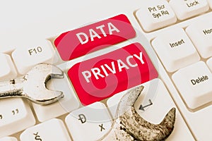 Text showing inspiration Data Privacy. Conceptual photo internet security and digital protection of website or landing