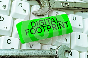 Text showing inspiration Digital Footprint. Business concept uses digital technology to operate the manufacturing