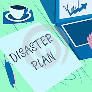 Text showing inspiration Disaster Plan. Business overview Respond to Emergency Preparedness Survival and First Aid Kit