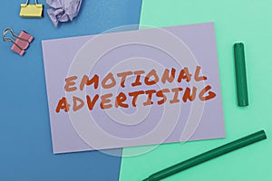 Text showing inspiration Emotional Advertising. Business approach person subjecting or exposing another person to photo