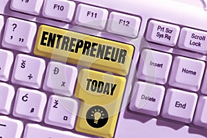 Text showing inspiration Entrepreneur. Conceptual photo one who organizes and assumes the risks of a business