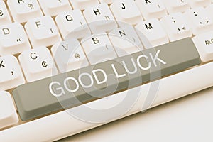 Text showing inspiration Good Luck. Word Written on A positive fortune or a happy outcome that a person can have -48680
