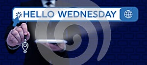 Text showing inspiration Hello Wednesday. Business showcase Hump day Middle of the working week of the calendar