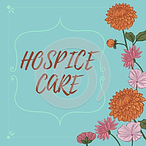 Text showing inspiration Hospice Care. Business overview focuses on the palliation of a chronically ill patients Text photo