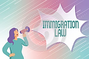 Text showing inspiration Immigration Law. Business idea national statutes and legal precedents governing immigration