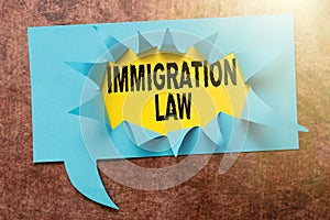 Text showing inspiration Immigration Law. Concept meaning national statutes and legal precedents governing immigration