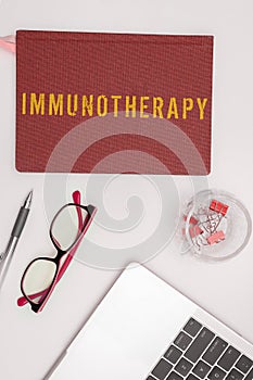 Text showing inspiration Immunotherapy. Business overview treatment or prevention of disease that involves enhancement