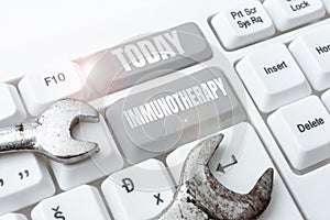 Text showing inspiration Immunotherapy. Conceptual photo treatment or prevention of disease that involves enhancement of