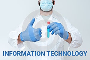 Text showing inspiration Information Technology. Concept meaning use Systems to Store Retrieve Transmit Send Data Doctor