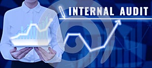 Inspiration showing sign Internal Audit. Internet Concept evaluates the objective assurance to improve a firm s is photo