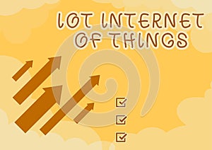 Text showing inspiration Iot Internet Of Things. Business overview Network of Physical Devices send and receive Data