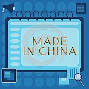 Text showing inspiration Made In China. Word for Wholesale Industry Marketplace Global Trade Asian Commerce