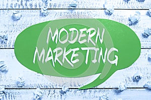 Text showing inspiration Modern Marketing. Business concept specialist or broker with indepth knowledge of the market