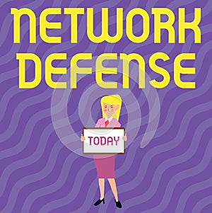 Text showing inspiration Network Defense. Business approach easures to protect and defend information from disruption