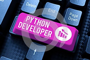 Text showing inspiration Python Developer. Word for responsible for writing serverside web application logic