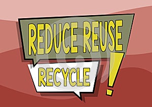 Text showing inspiration Reduce Reuse Recycle. Conceptual photo environmentallyresponsible consumer behavior Two