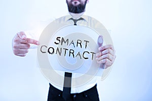 Text showing inspiration Smart Contract. Business concept digital agreement to control the transfer of digital