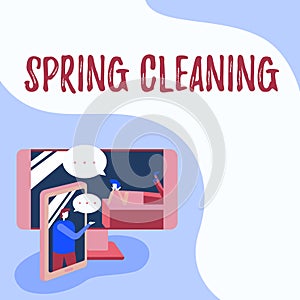 Text showing inspiration Spring Cleaning. Conceptual photo thorough cleaning of a house or room during spring Two