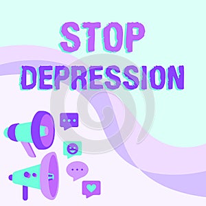 Text showing inspiration Stop Depression. Concept meaning end the feelings of severe despondency and dejection Pair Of