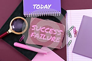 Text showing inspiration Success Failure. Word Written on failure is a part of your road or progress to success