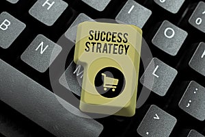 Text showing inspiration Success Strategy. Business overview provides guidance the bosses needs run the company Typing A