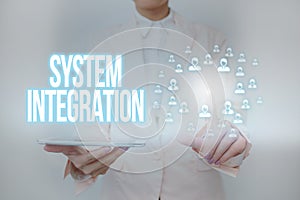 Text showing inspiration System Integration. Concept meaning process of bringing together the component subsystem Lady