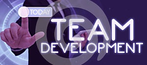 Handwriting text Team Developmentlearn why and how small groups change over time with graphs. Business concept learn why